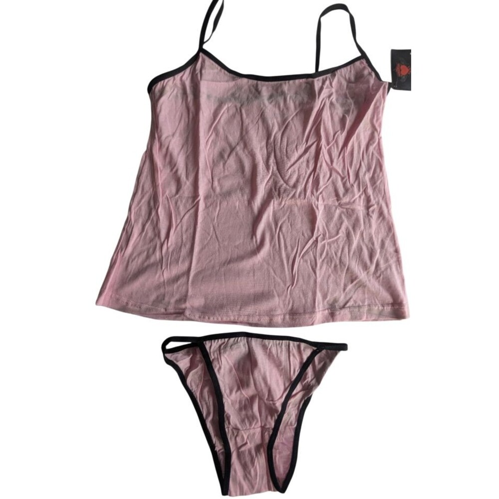 Dangerous Duds Pink Cami & Thong Set Size S Black Trim Lingerie Sleepwear